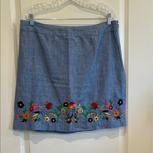 Talbots Chambray A-Line Skirt with Multicolor Floral Design